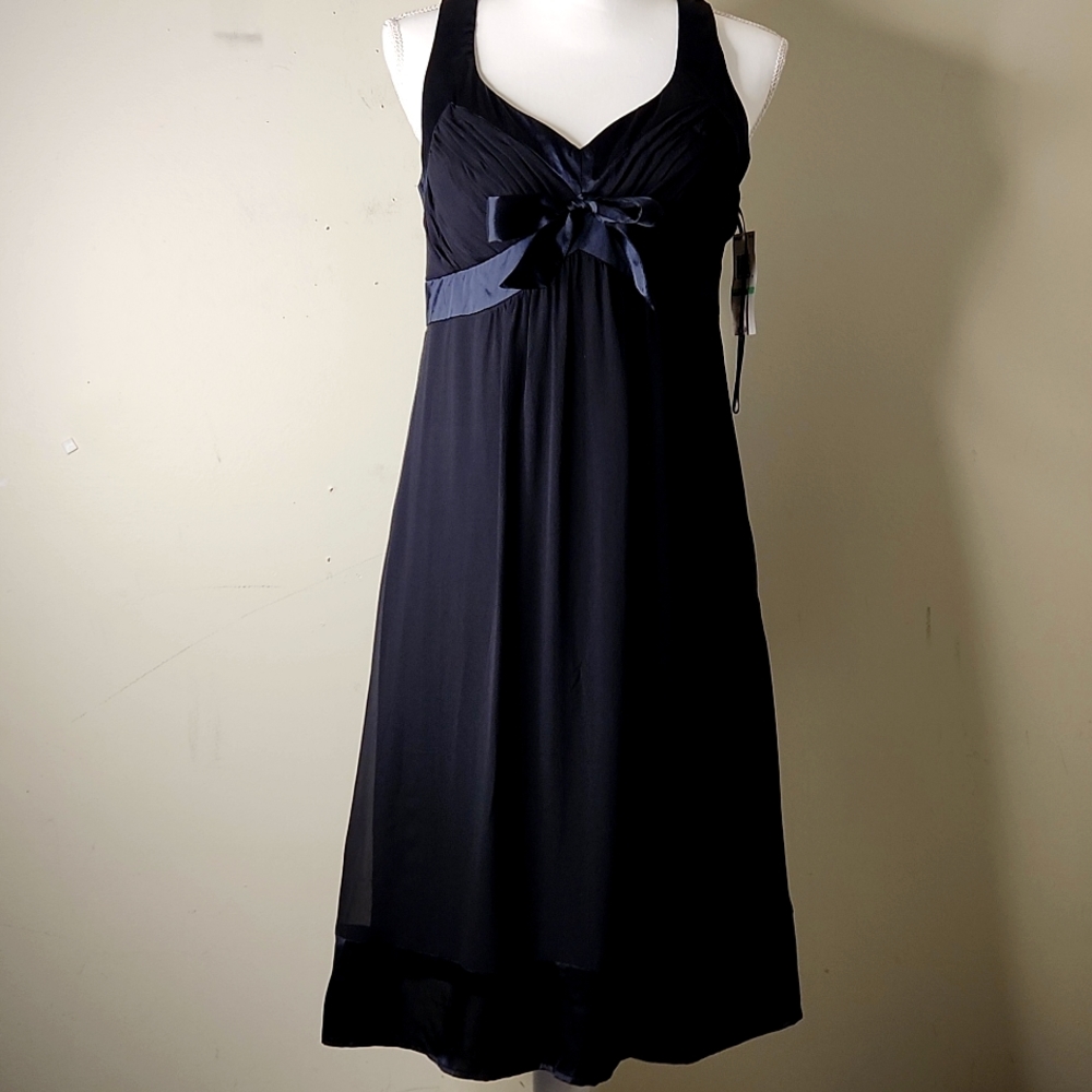 NWT!Y2K Black 100% silk bow empire waist whismigoth fairy babydoll dress